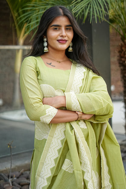 Pistachio Green Floral Mul Chanderi Co ord Set | LCCP 033