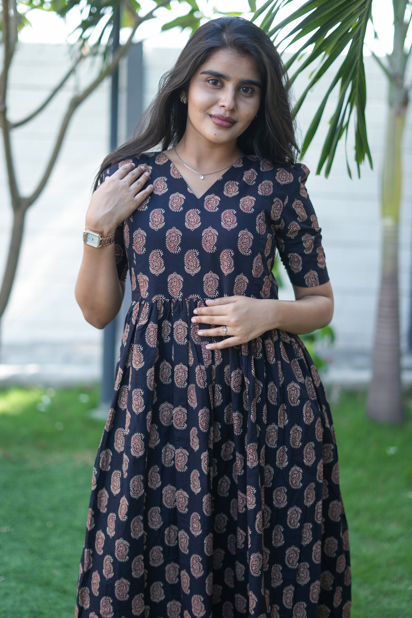 Zipper Feeding Maxi Silk Mango Floral