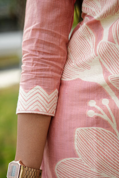 Blush Pink Floral Mul Chanderi Cotton Set  | LCCB 032