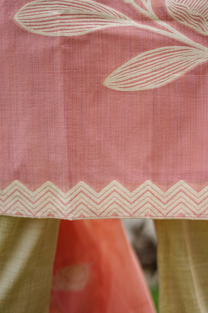 Blush Pink Floral Mul Chanderi Cotton Set  | LCCB 032