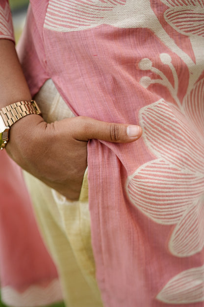 Blush Pink Floral Mul Chanderi Cotton Set  | LCCB 032