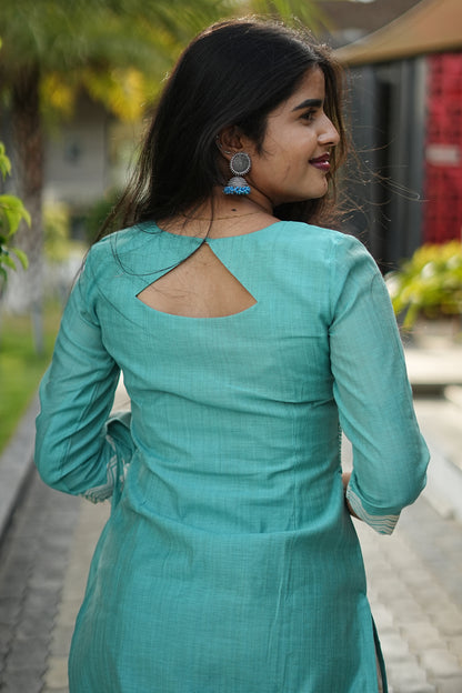 Aqua Blossom Mul Chanderi Cotton 2-Piece Set | LCCA 027