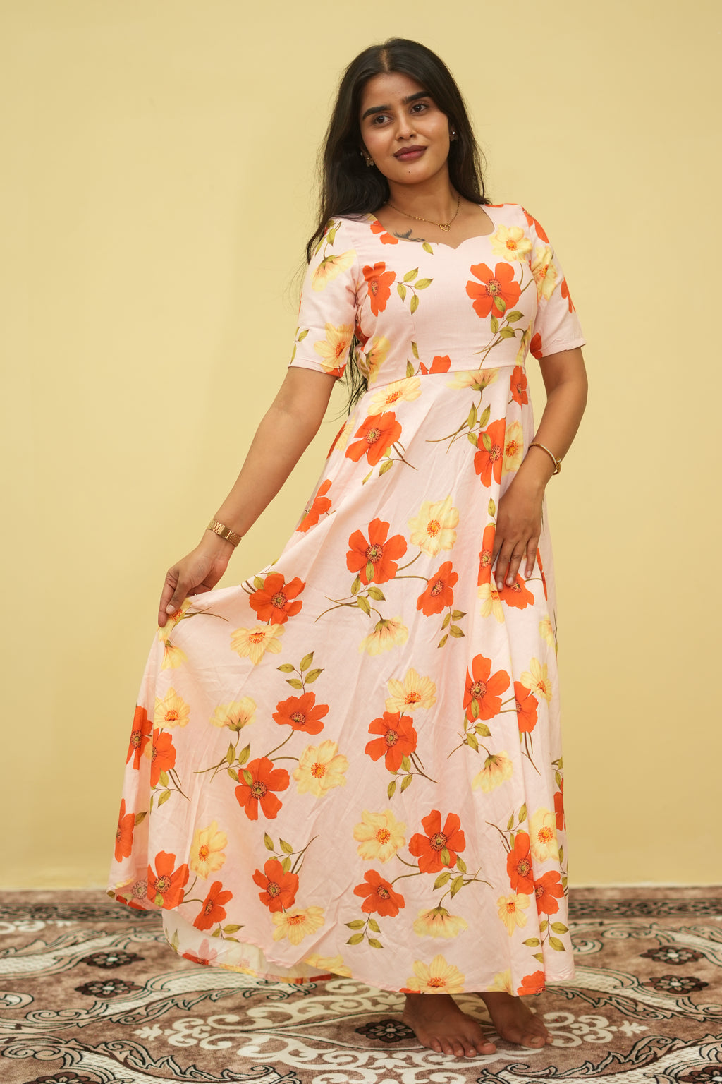 Blush Blossom Floral Maxi Dress for women | Floral Cotton Maxi Dresses | B - 003