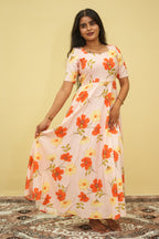 Blush Blossom Floral Maxi Dress for women | Floral Cotton Maxi Dresses | B - 003