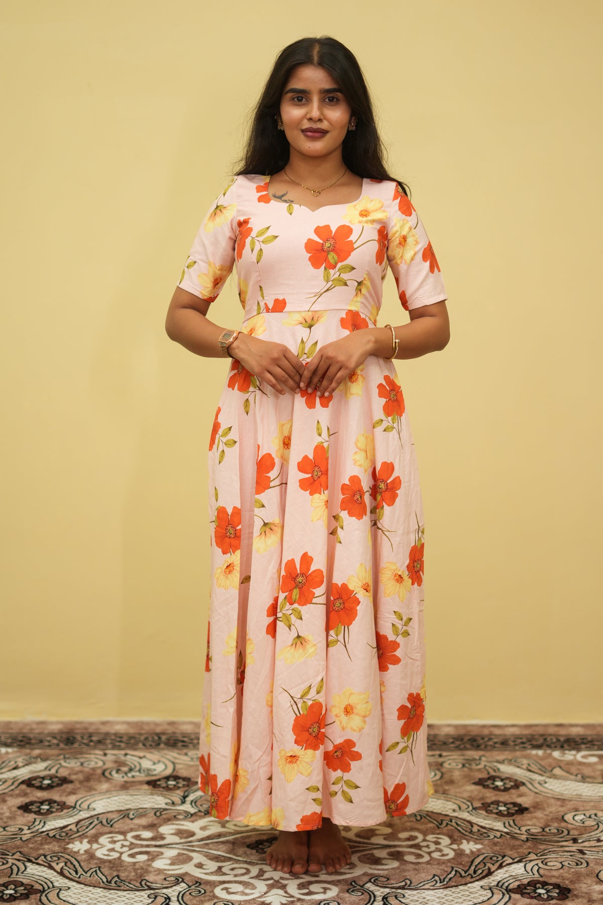 Blush Blossom Floral Maxi Dress for women | Floral Cotton Maxi Dresses | B - 003
