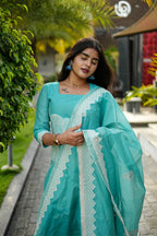 Aqua Blossom Mul Chanderi Cotton 2-Piece Set | F - 012