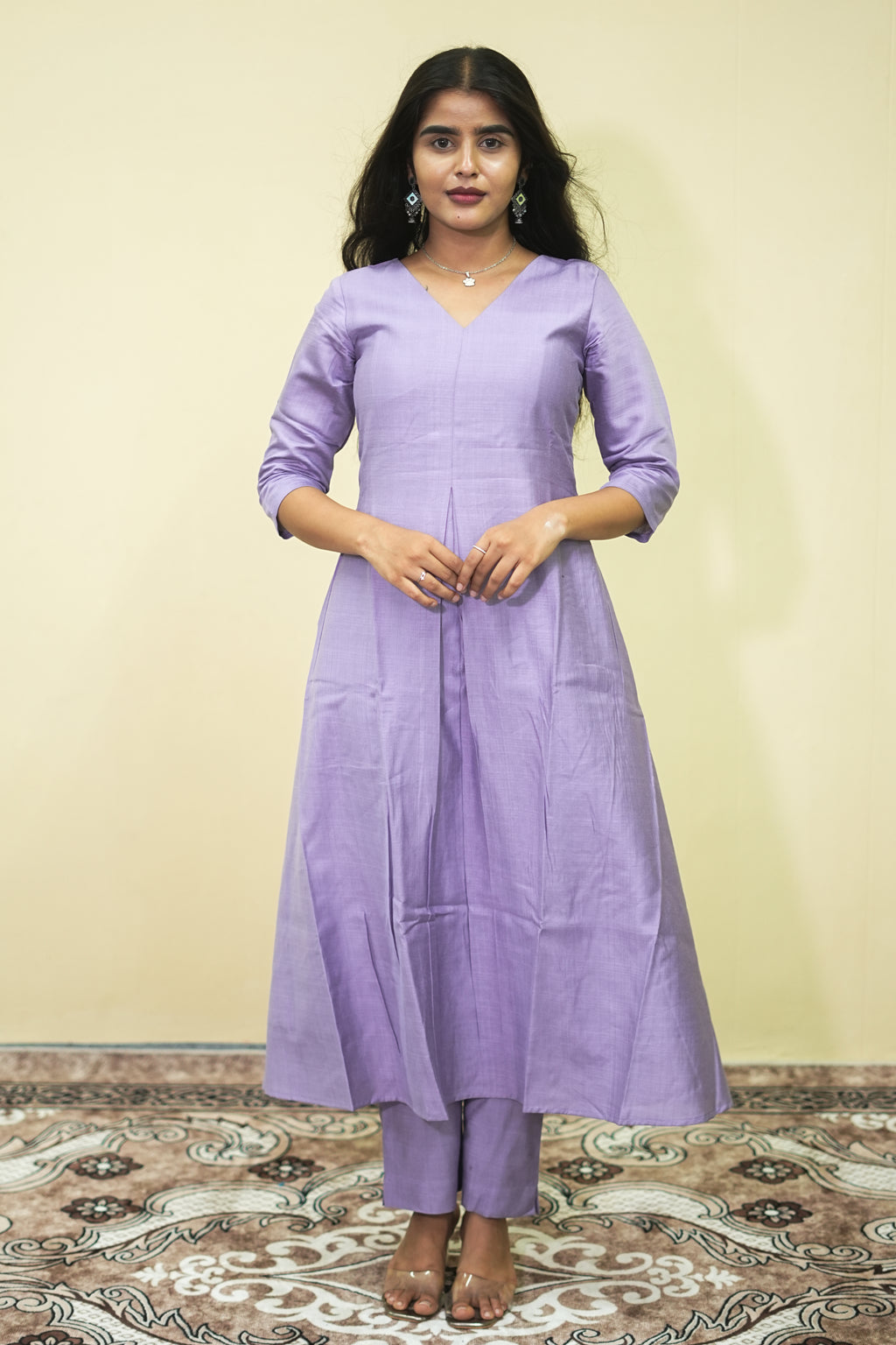 Lavender A-Line Kurta Set with Pants Co ord set | D - 007