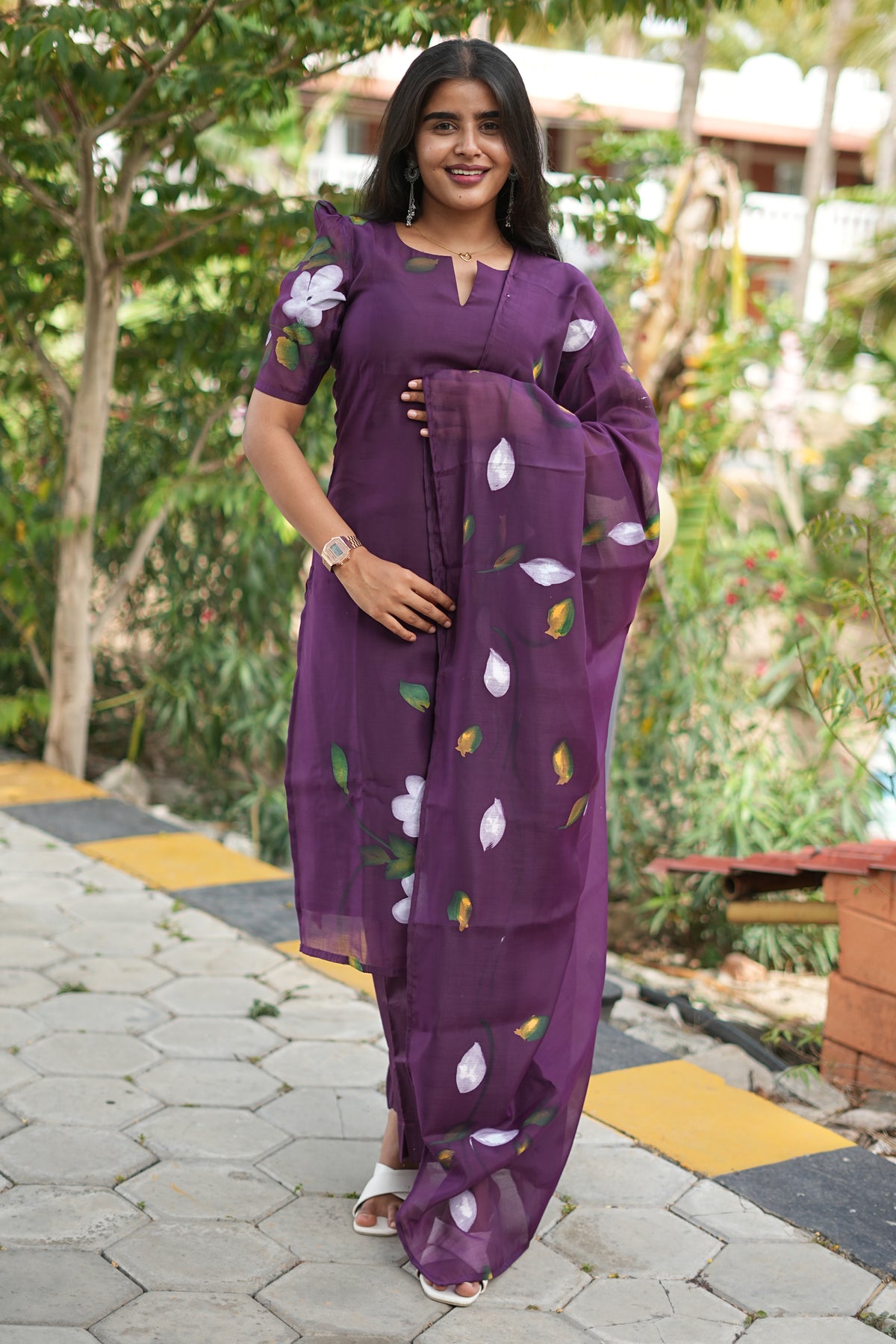 Amora Plum Mul Chanderi Cotton Ethnic Set| G - 009