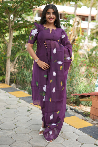 Amora Plum Mul Chanderi Cotton Ethnic Set| LCSA 046