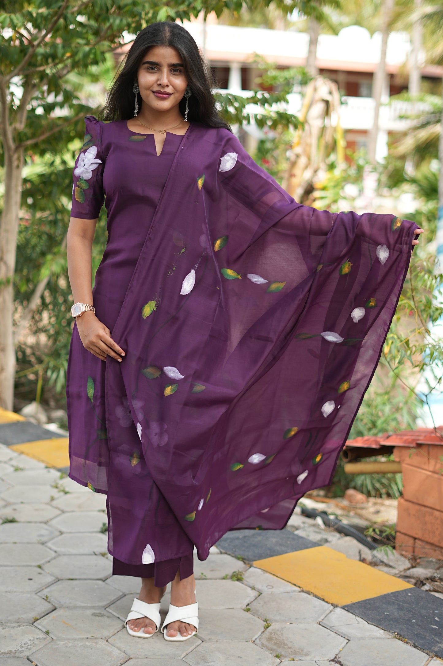 Amora Plum Mul Chanderi Cotton Ethnic Set| LCSA 046