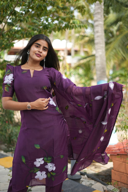 Amora Plum Mul Chanderi Cotton Ethnic Set| LCSA 046