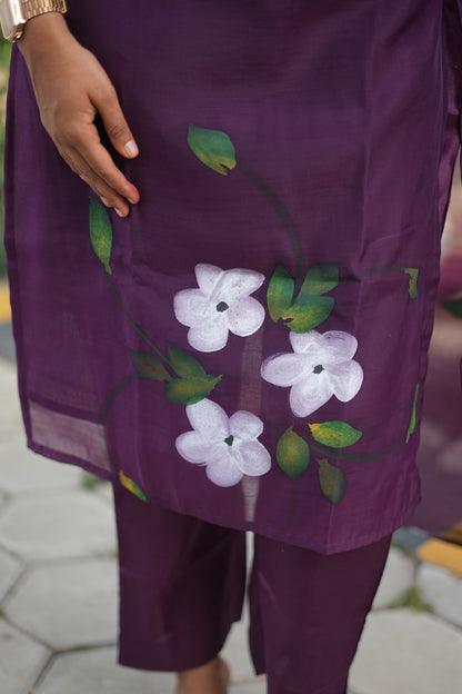 Amora Plum Mul Chanderi Cotton Ethnic Set| LCSA 046