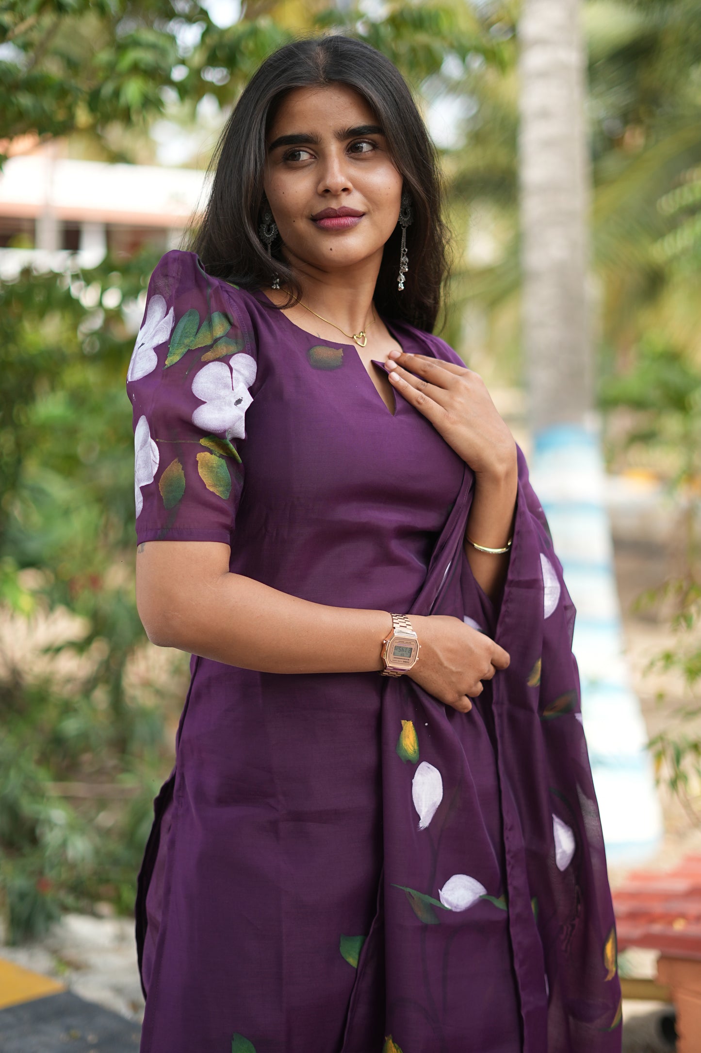 Amora Plum Mul Chanderi Cotton Ethnic Set| LCSA 046