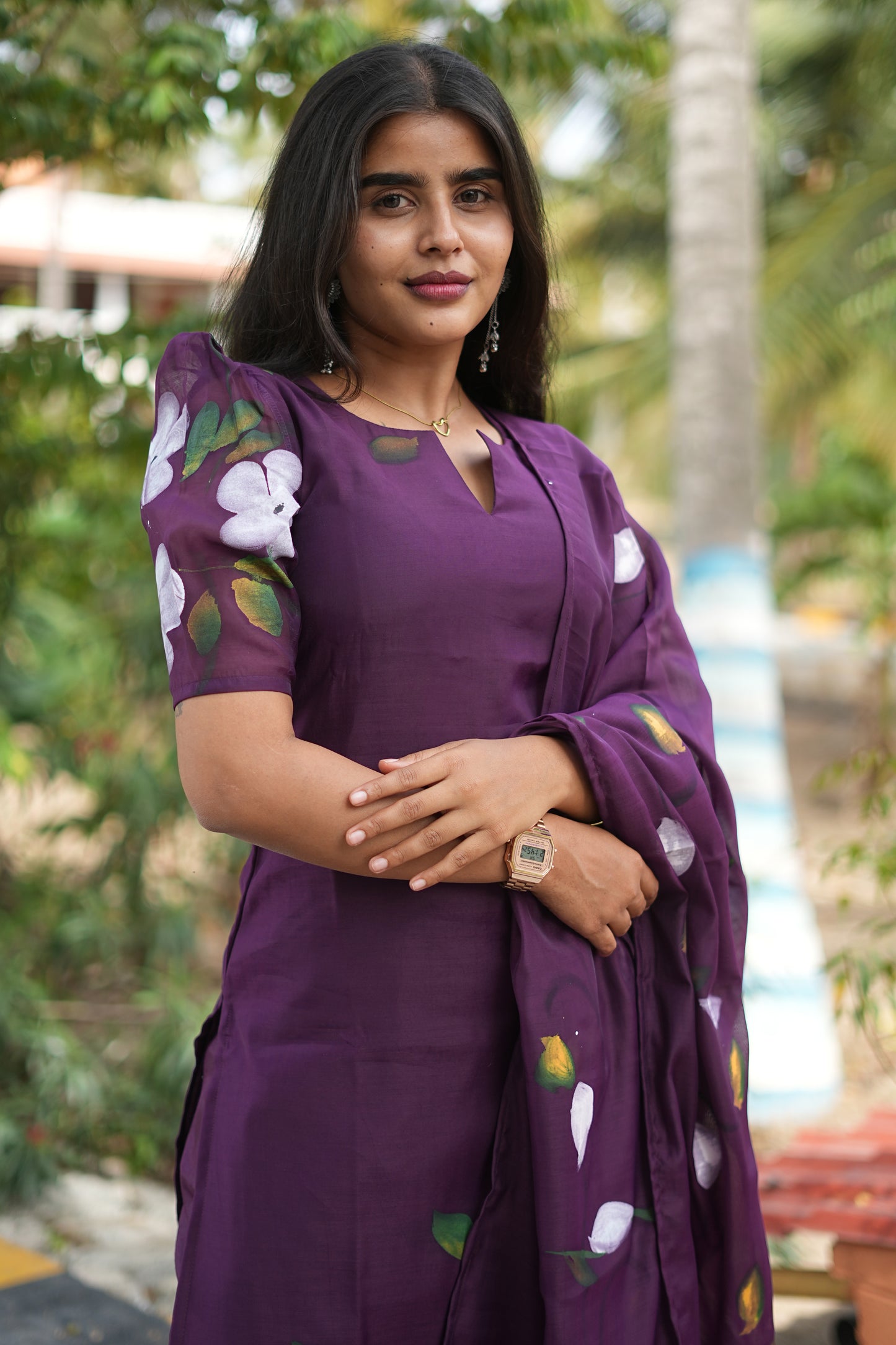 Amora Plum Mul Chanderi Cotton Ethnic Set| LCSA 046