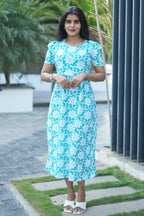 Capri Feeding Wear with Puff Sleeve Royal Green Star Floral