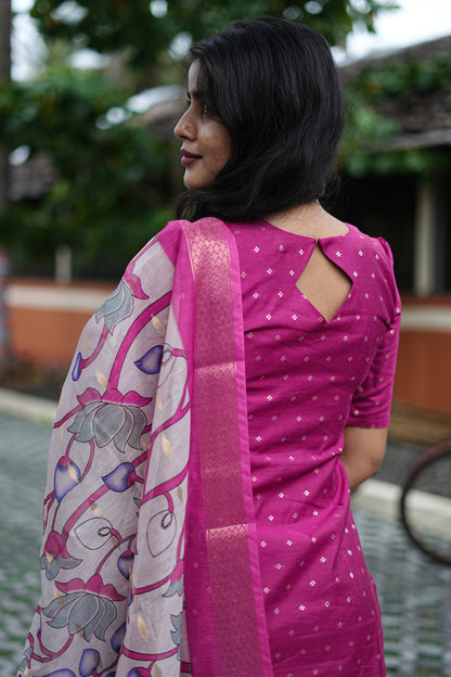 Roselle Pink Mul Chanderi Cotton 2-Piece Ethnic Set with Dupatta | LCTR048
