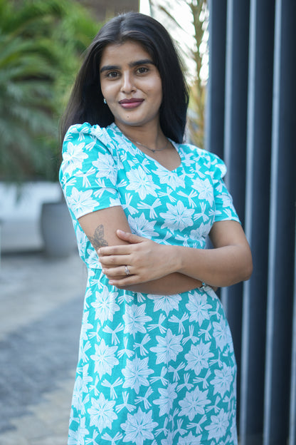 Capri Feeding Wear with Puff Sleeve Royal Green Star Floral
