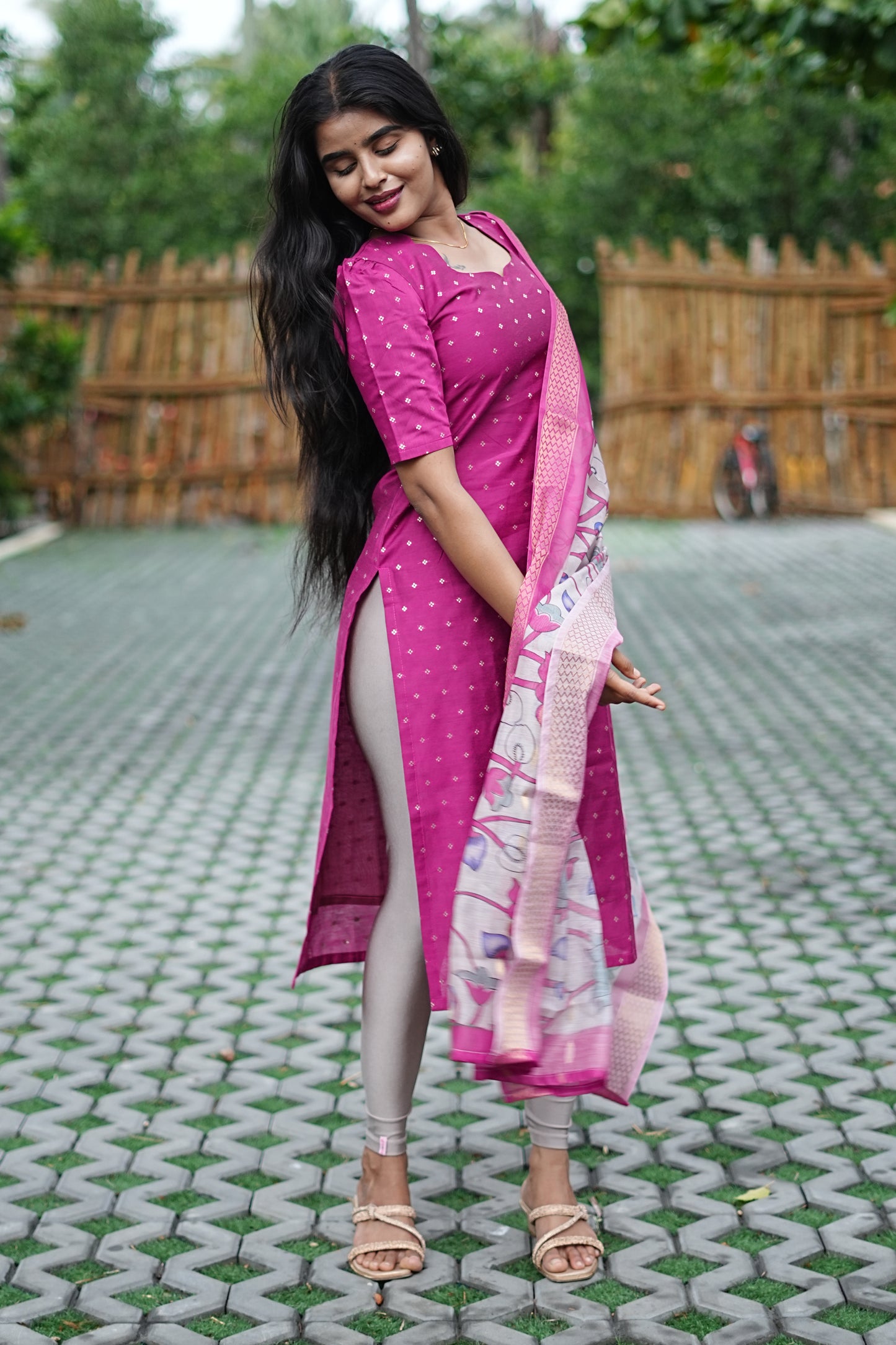 Roselle Pink Mul Chanderi Cotton 2-Piece Ethnic Set with Dupatta | LCTR048
