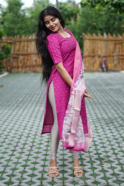 Roselle Pink Mul Chanderi Cotton 2-Piece Ethnic Set with Dupatta | LCTR048