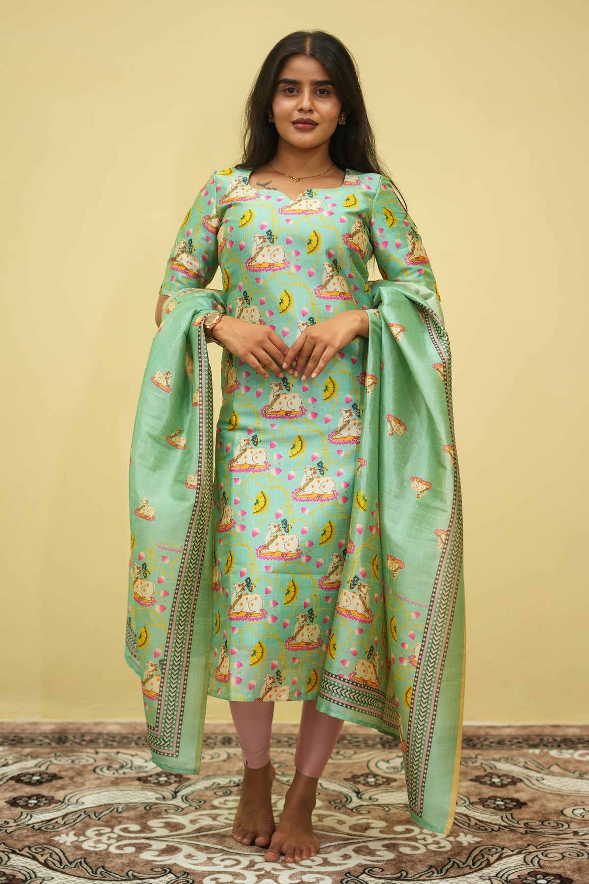 Aqua petals Floral Printed Kurta with Dupatta | F - 001