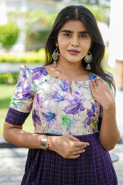 Royal Purple Floral Printed Maxi Dress | LCMR 031