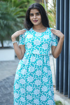 Capri Feeding Wear with Puff Sleeve Royal Green Star Floral