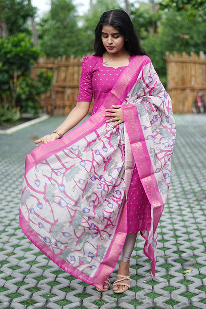 Roselle Pink Mul Chanderi Cotton 2-Piece Ethnic Set with Dupatta | LCTR048