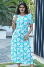 Capri Feeding Wear with Puff Sleeve Royal Green Star Floral
