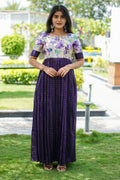 Royal Purple Floral Printed Maxi Dress | E - 003