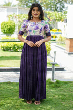 Royal Purple Floral Printed Maxi Dress | E - 003