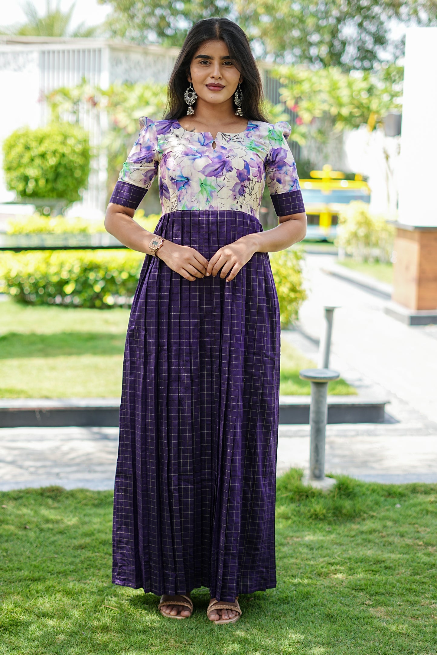Royal Purple Floral Printed Maxi Dress | LCMR 031