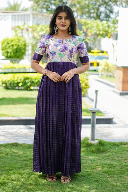Royal Purple Floral Printed Maxi Dress | LCMR 031
