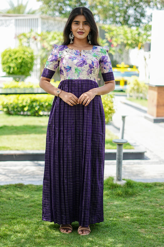 Royal Purple Floral Printed Maxi Dress | LCMR 031