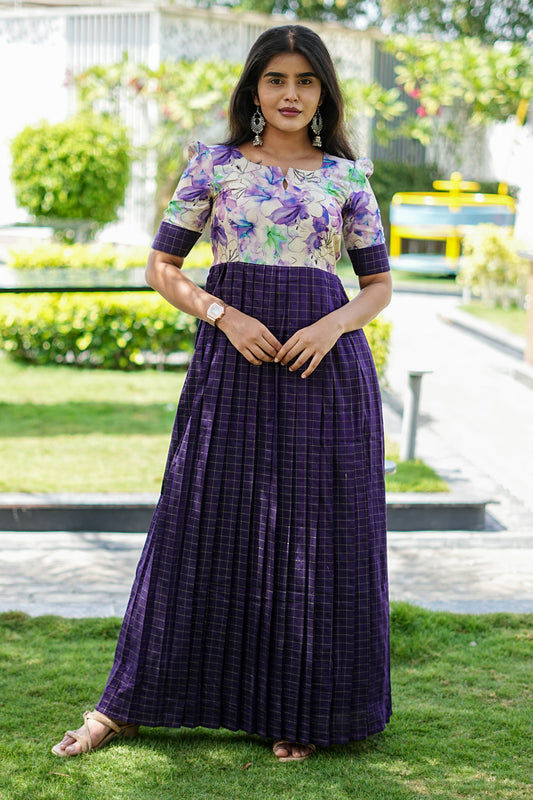 Royal Purple Floral Printed Maxi Dress | LCMR 031