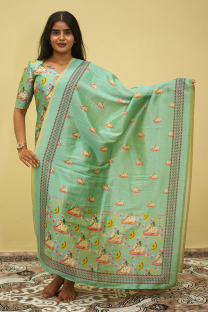 Aqua petals Floral Printed Kurta with Dupatta | F - 001
