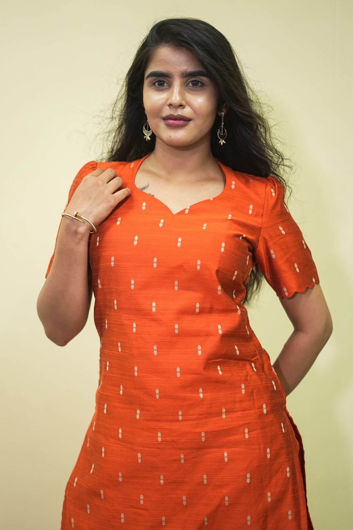 Terracotta Orange Straight Kurta Pant Dupatta Set | G - 017
