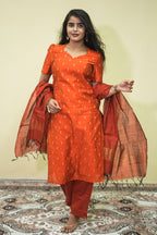 Terracotta Orange Straight Kurta Pant Dupatta Set | G - 017