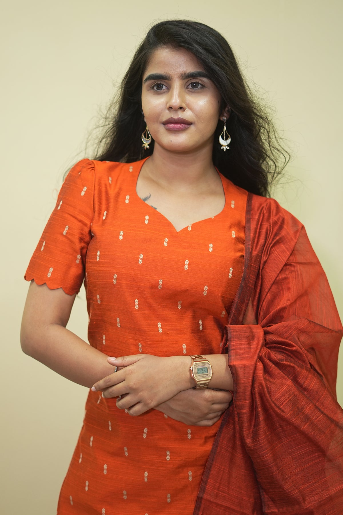 Terracotta Orange Straight Kurta Pant Dupatta Set | G - 017
