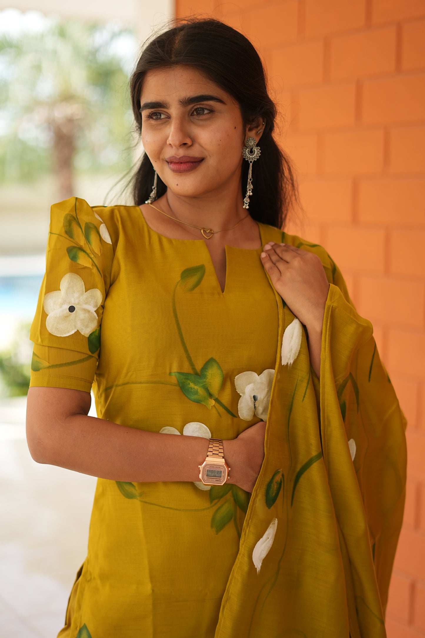 Mustard Lime Mul Chanderi Cotton 3-Piece Ethnic Set with Dupatta | LCSM047