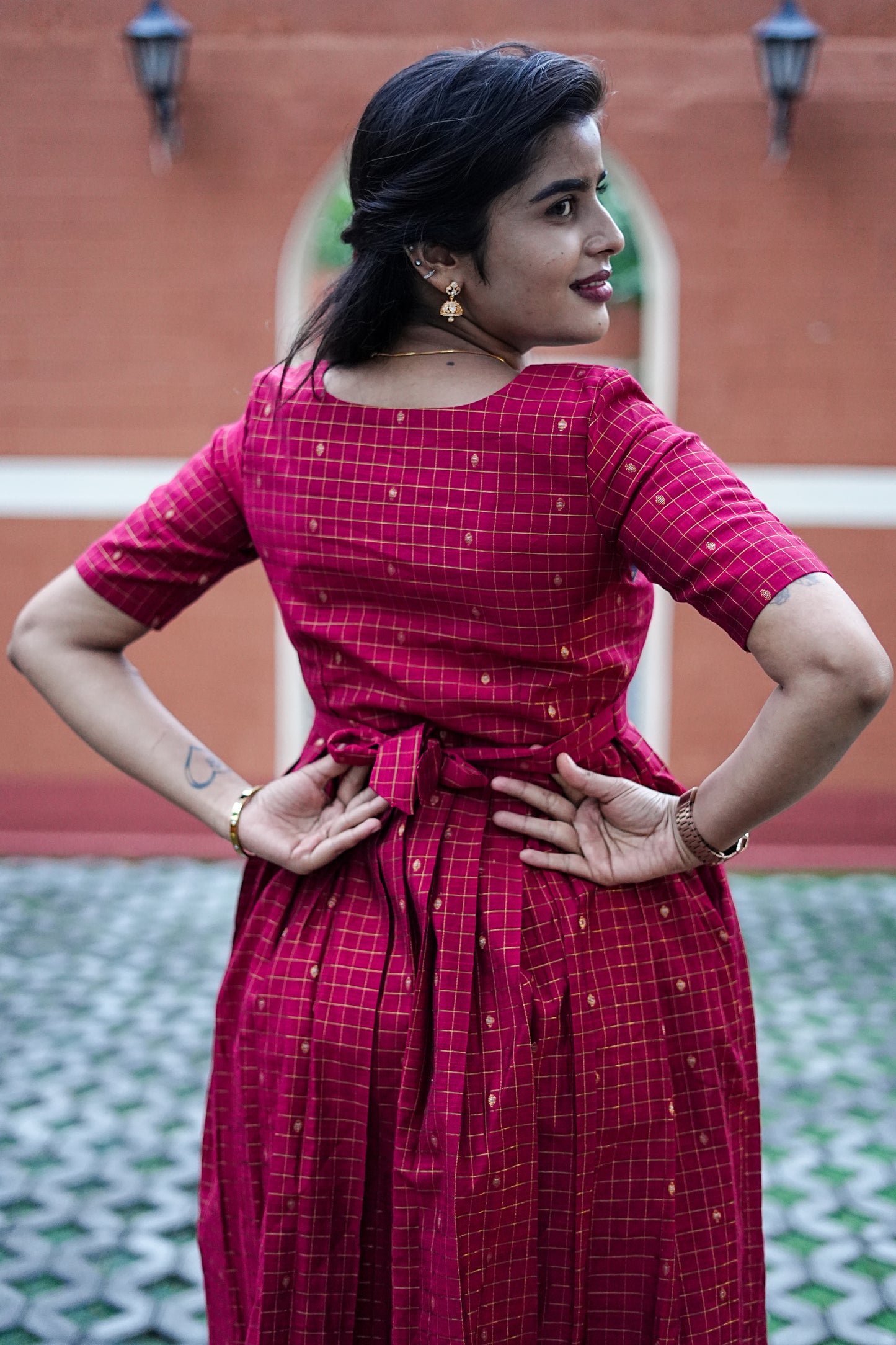 Ruby Grid Cotton Maxi Dress