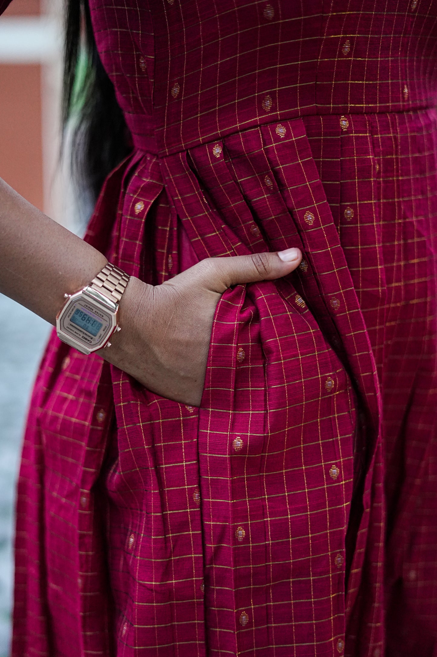 Ruby Grid Cotton Maxi Dress