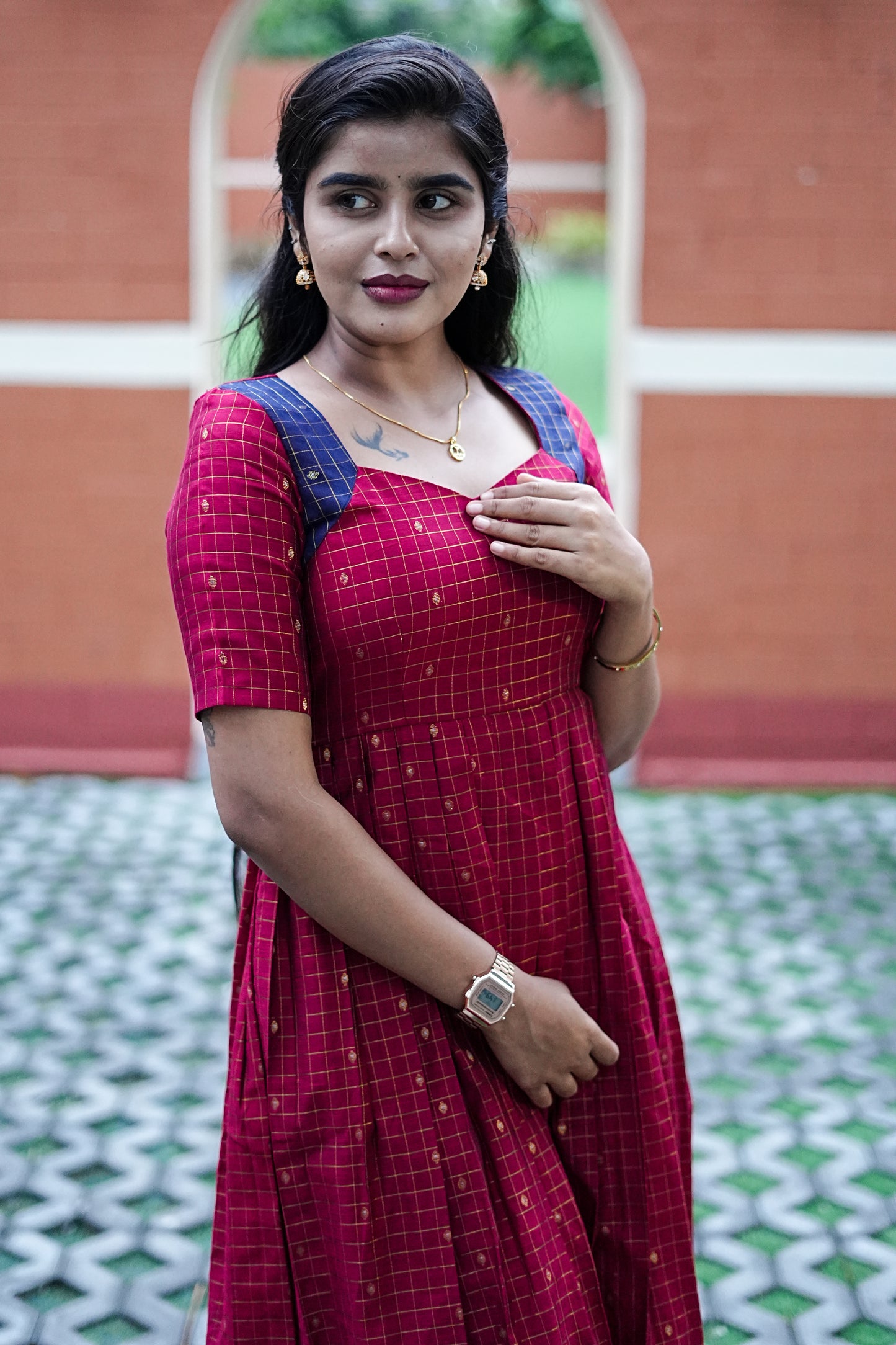Ruby Grid Cotton Maxi Dress