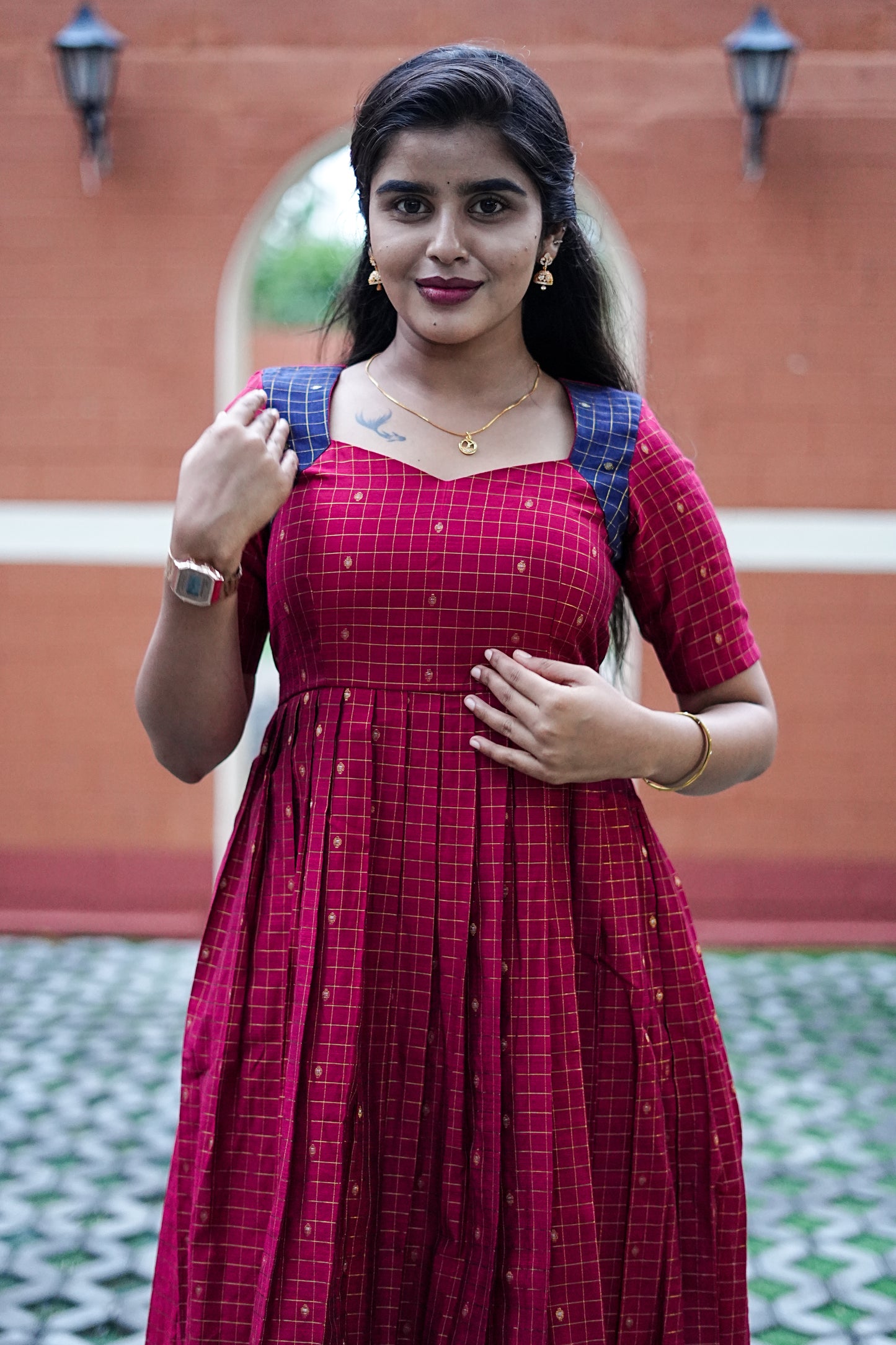 Ruby Grid Cotton Maxi Dress