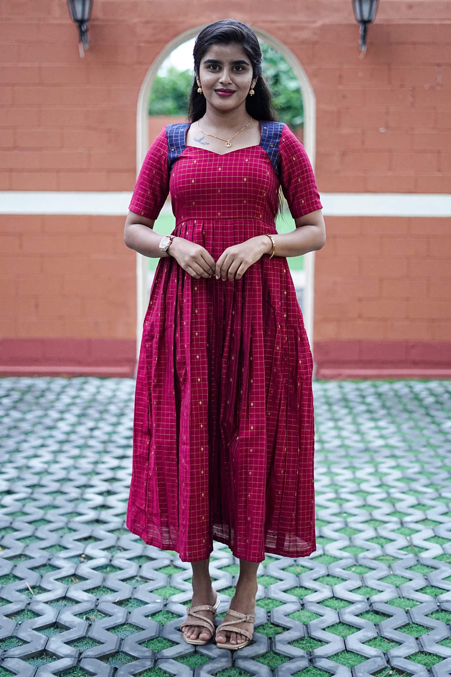 Ruby Grid Cotton Maxi Dress