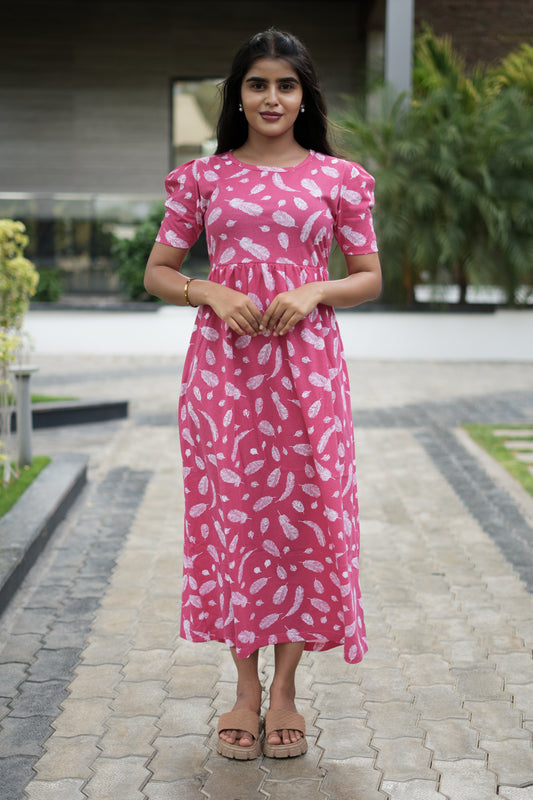 Casual Lounge Wear Non Feeding with puff Pink feather