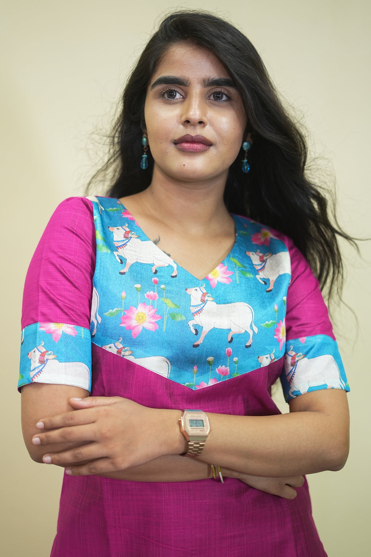 Magenta Bloom Floral Kurta Co Ord Set  | D - 002