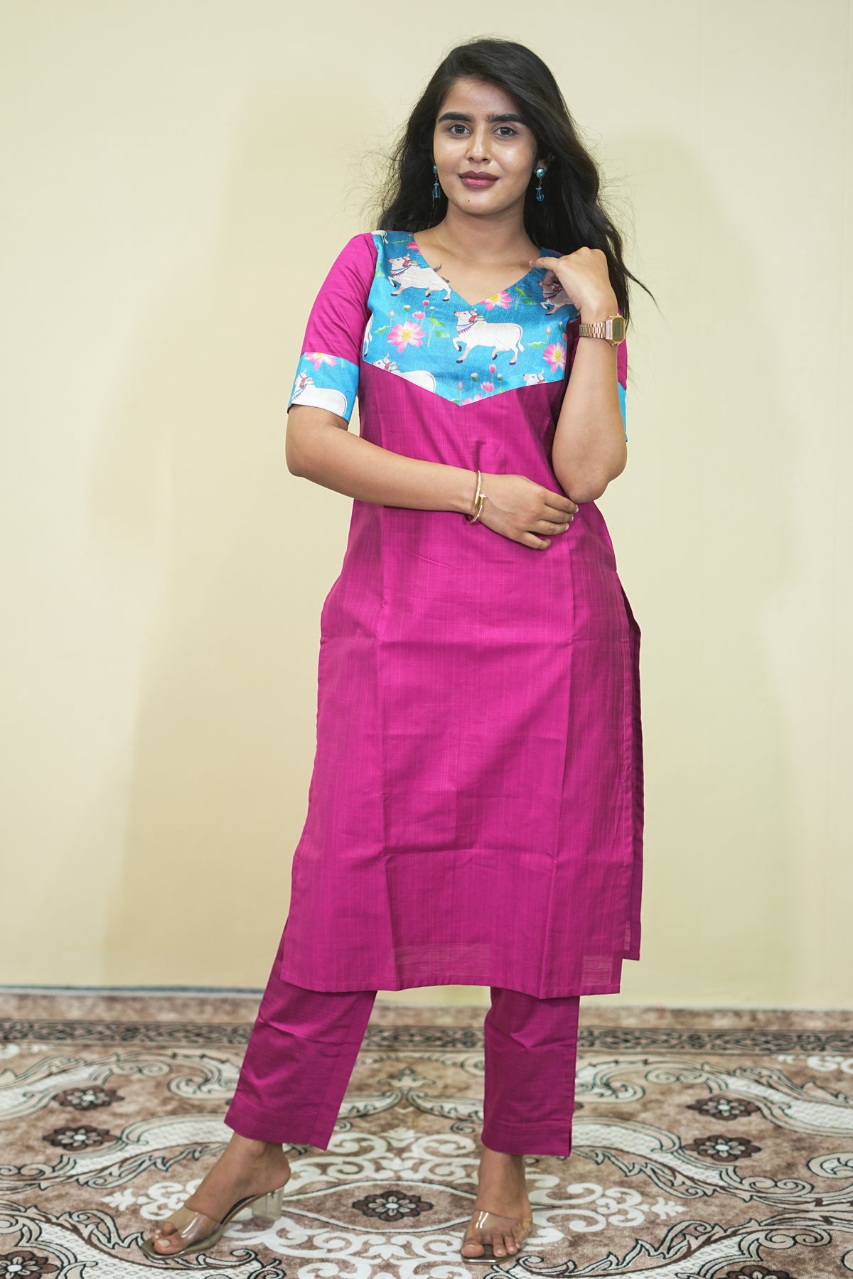 Magenta Bloom Floral Kurta Co Ord Set  | D - 002
