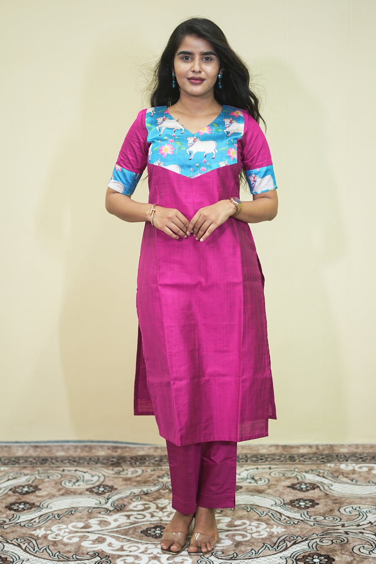 Magenta Bloom Floral Kurta Co Ord Set  | D - 002
