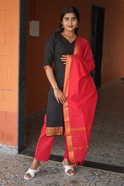 Zariya Black Cotton 3-Piece Ethnic Set | LCSZ045