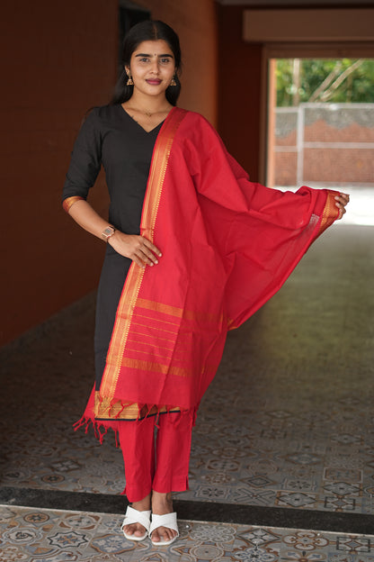 Zariya Black Cotton 3-Piece Ethnic Set | LCSZ045